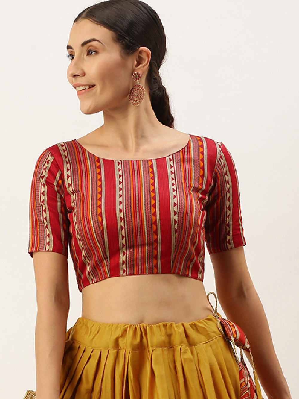 Mustered Color Foil And Printed Cotton Ready Made Blouse