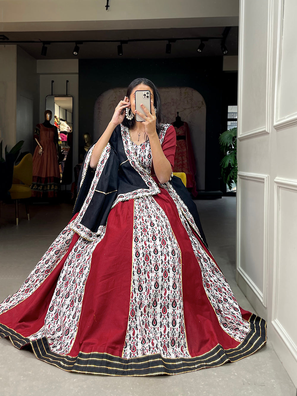 Maroon Color Plain and Printed Cotton Lehenga Choli