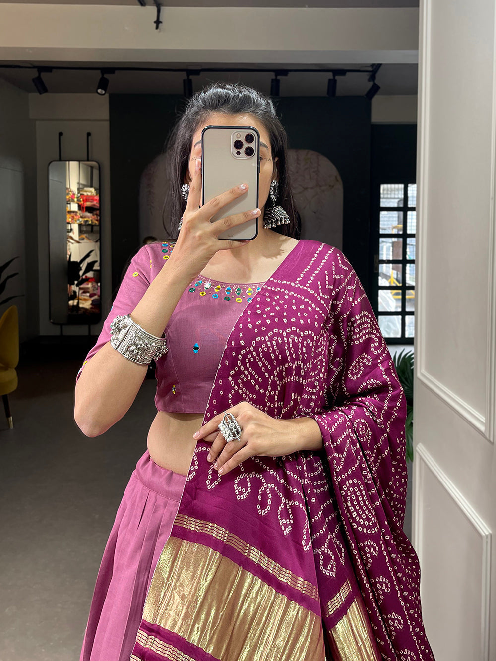 Peach Color Plain With Gotta Patti Cotton Lehenga Choli
