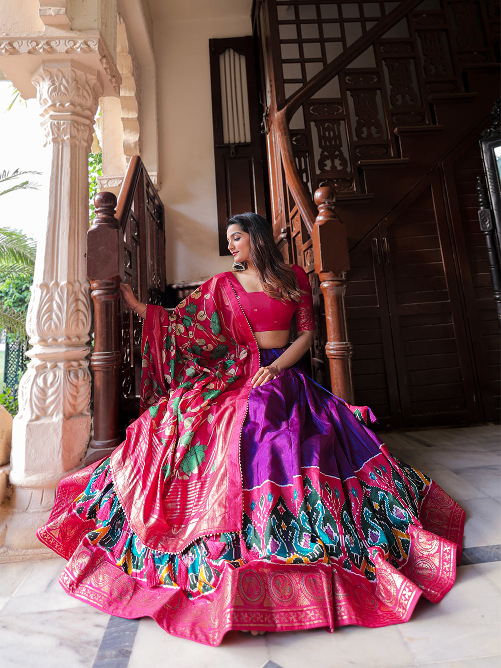 Purple Color Printed With Foil Work Dola Silk Lehenga Choli