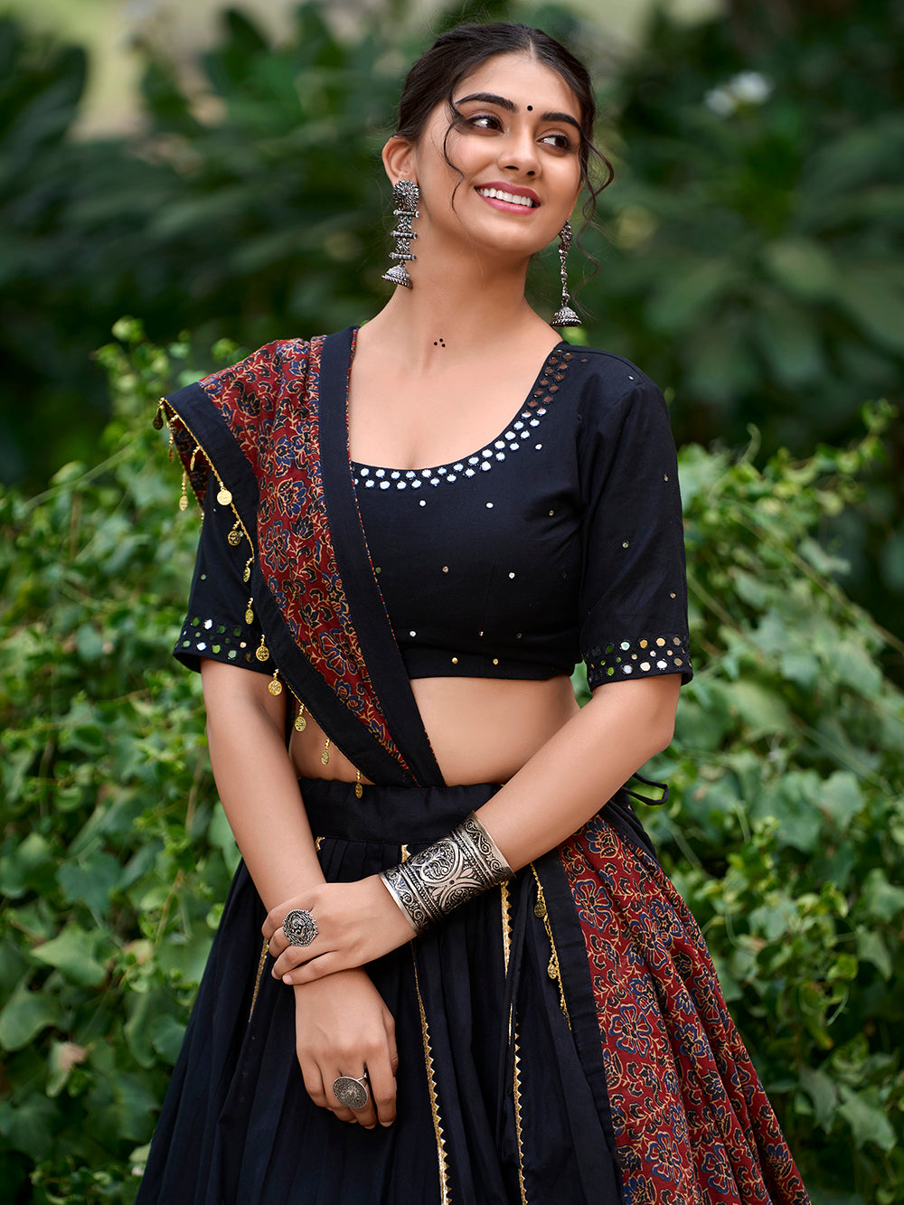 Balck color plain with gota patti cotton traditional lehenga choli
