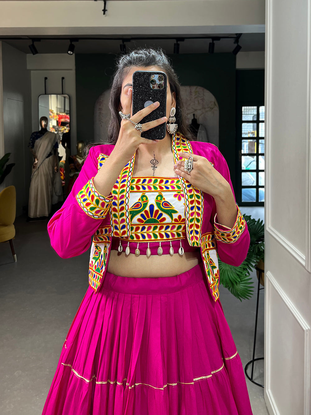 Pink Color Plain With Gota Patti Rayon Two Piece Chaniya Choli