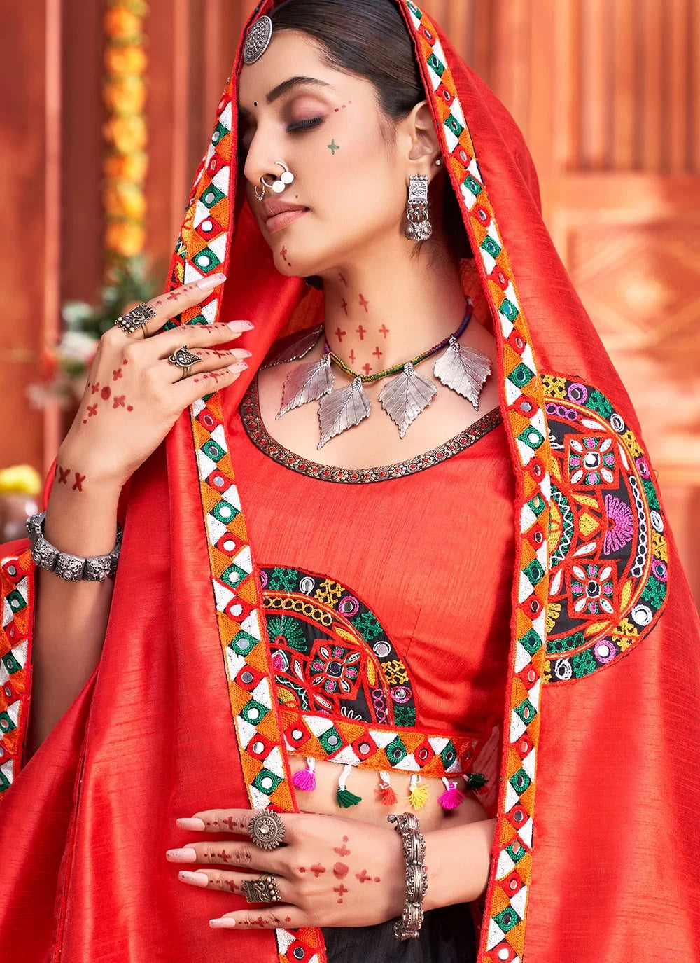 Navratri special black gamthi work art silk attractive rajwadi ghaghra choli