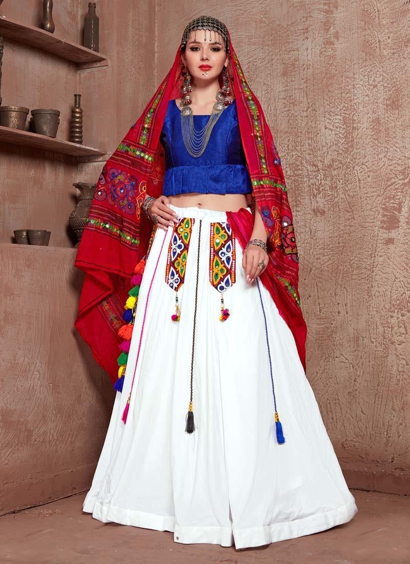 Navratri Special Blue And White Color Cotton Base Lehenga Choli