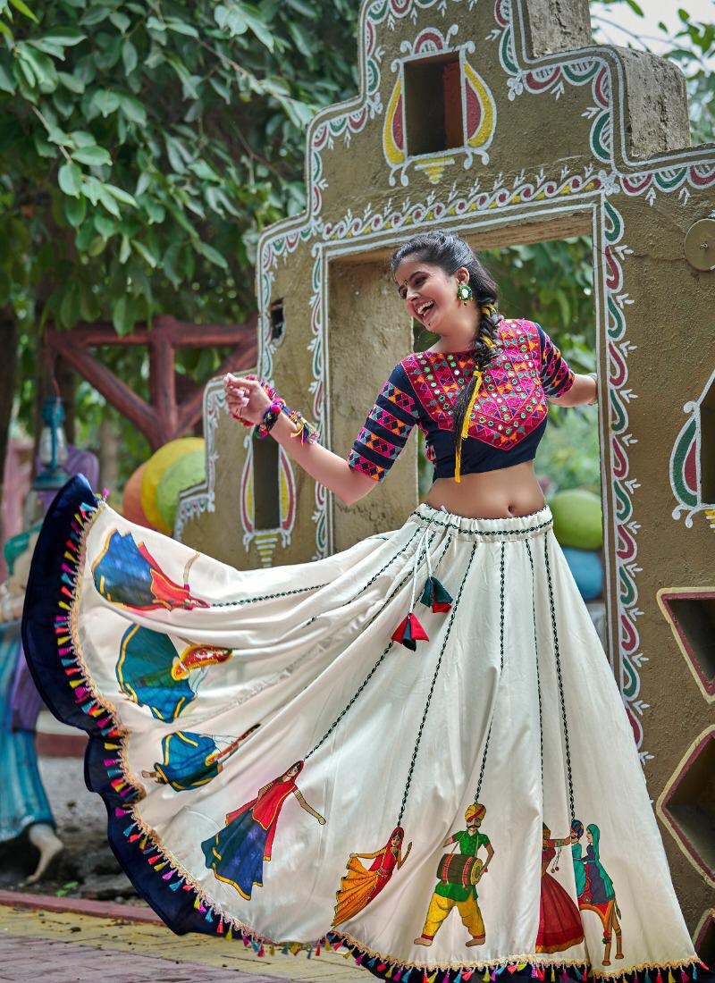 Navy Blue And Off White Color Traditional Lehenga Choli