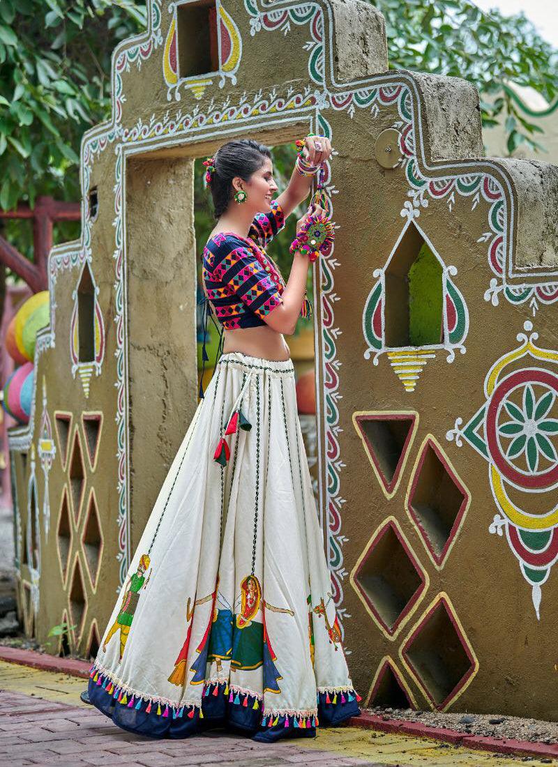 Navy Blue And Off White Color Traditional Lehenga Choli