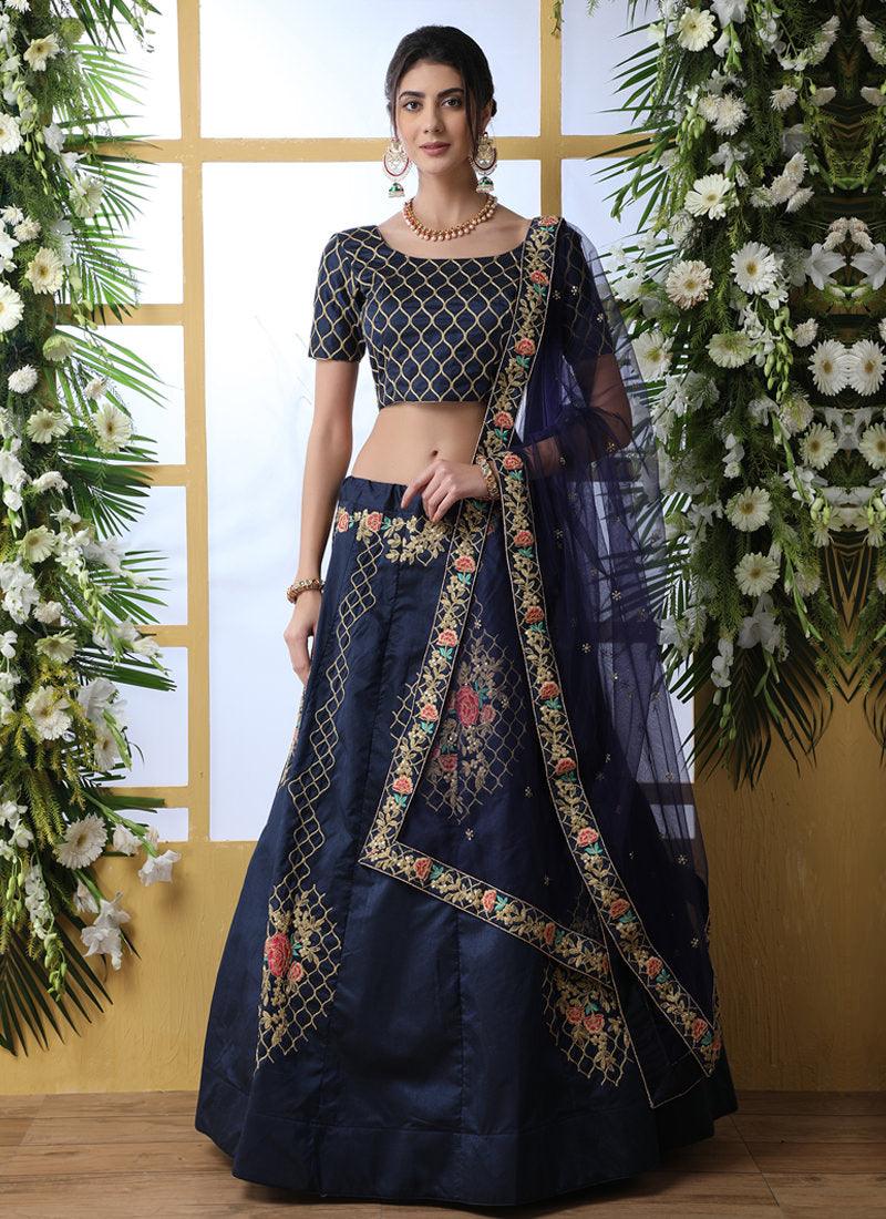 Navy Blue Art Silk Base Lehenga Choli