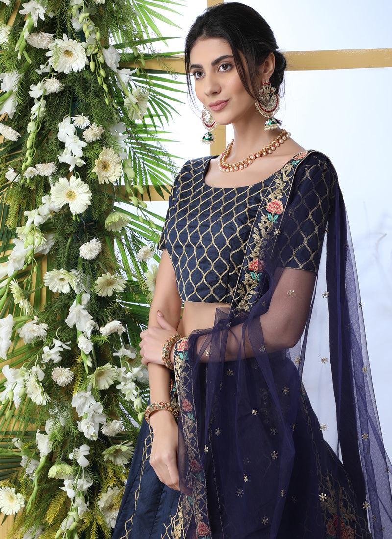 Navy Blue Art Silk Base Lehenga Choli