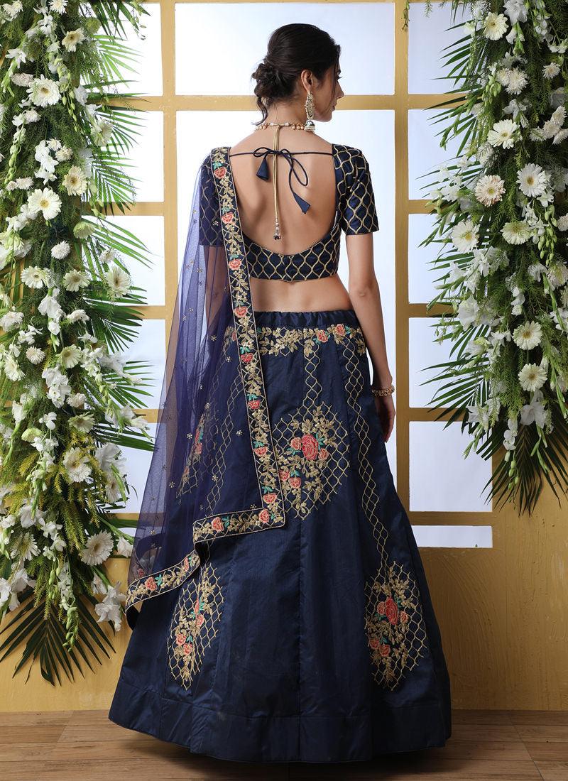 Navy Blue Art Silk Base Lehenga Choli