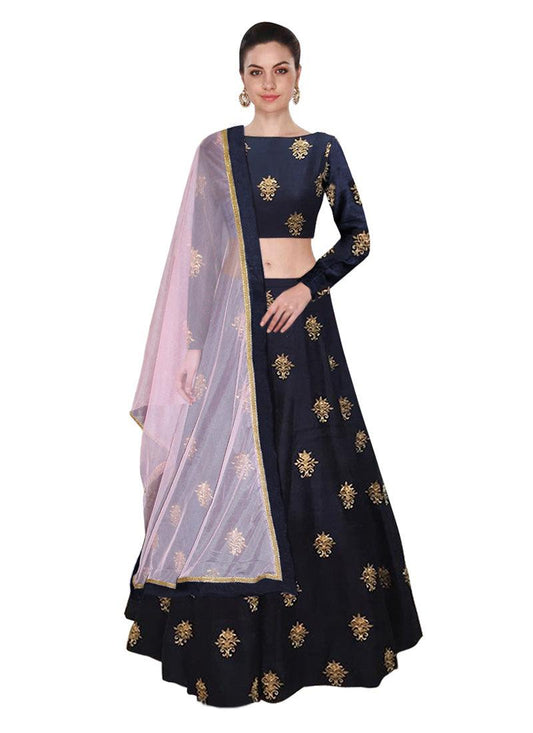 Navy Blue Color Art Silk Fabric Ethnic Wear Lehenga Choli