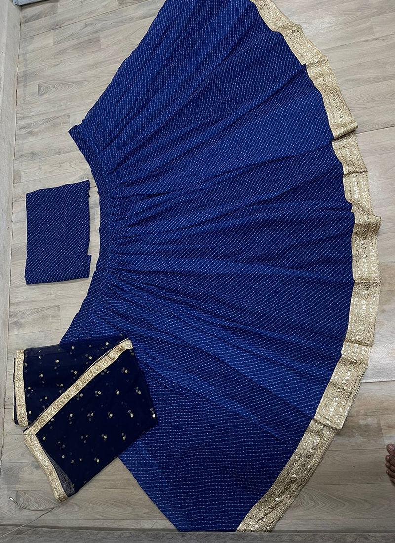 Navy Blue Dotted Flared Lehenga