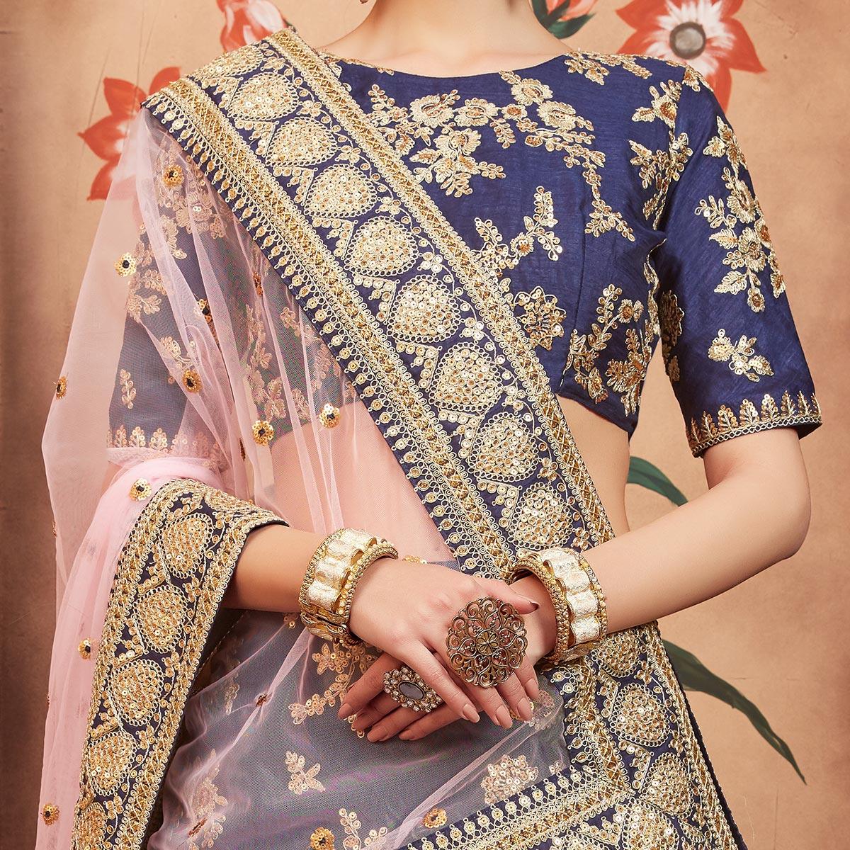 Navy Blue Festive Wear Dori Sequins Work Art Silk Lehenga Choli