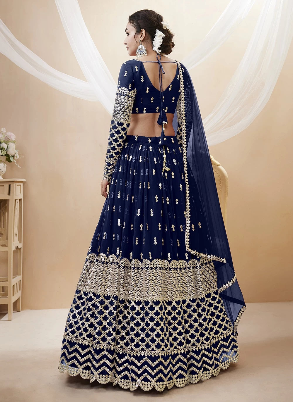 Navy blue georgette party wear indian engagement lehenga choli