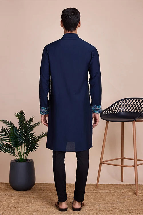 Navy Blue Men's Designer Kurta - Latest Festival Collection