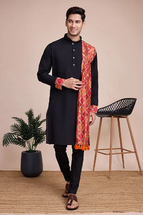 Black Men's Designer Kurta - Latest Festival Collection