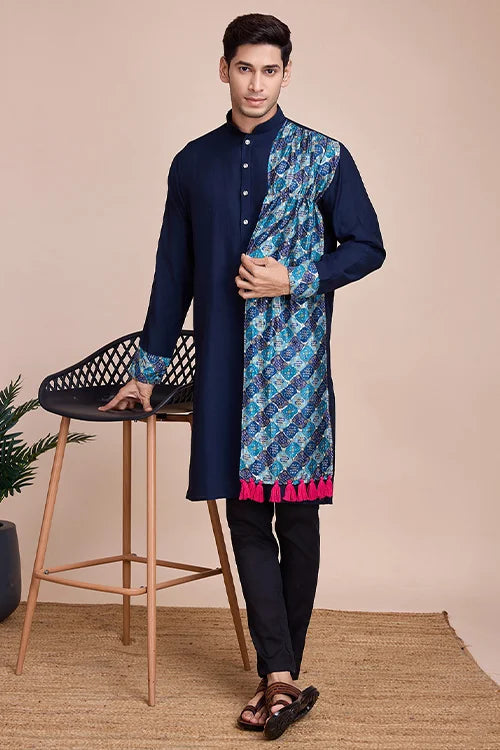 Navy Blue Men's Designer Kurta - Latest Festival Collection