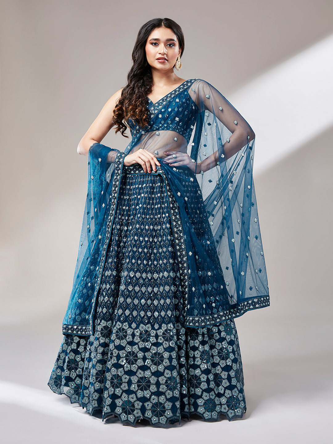 Navy Blue Net heavy Sequinse embroidery Semi-Stitched Lehenga choli & Dupatta