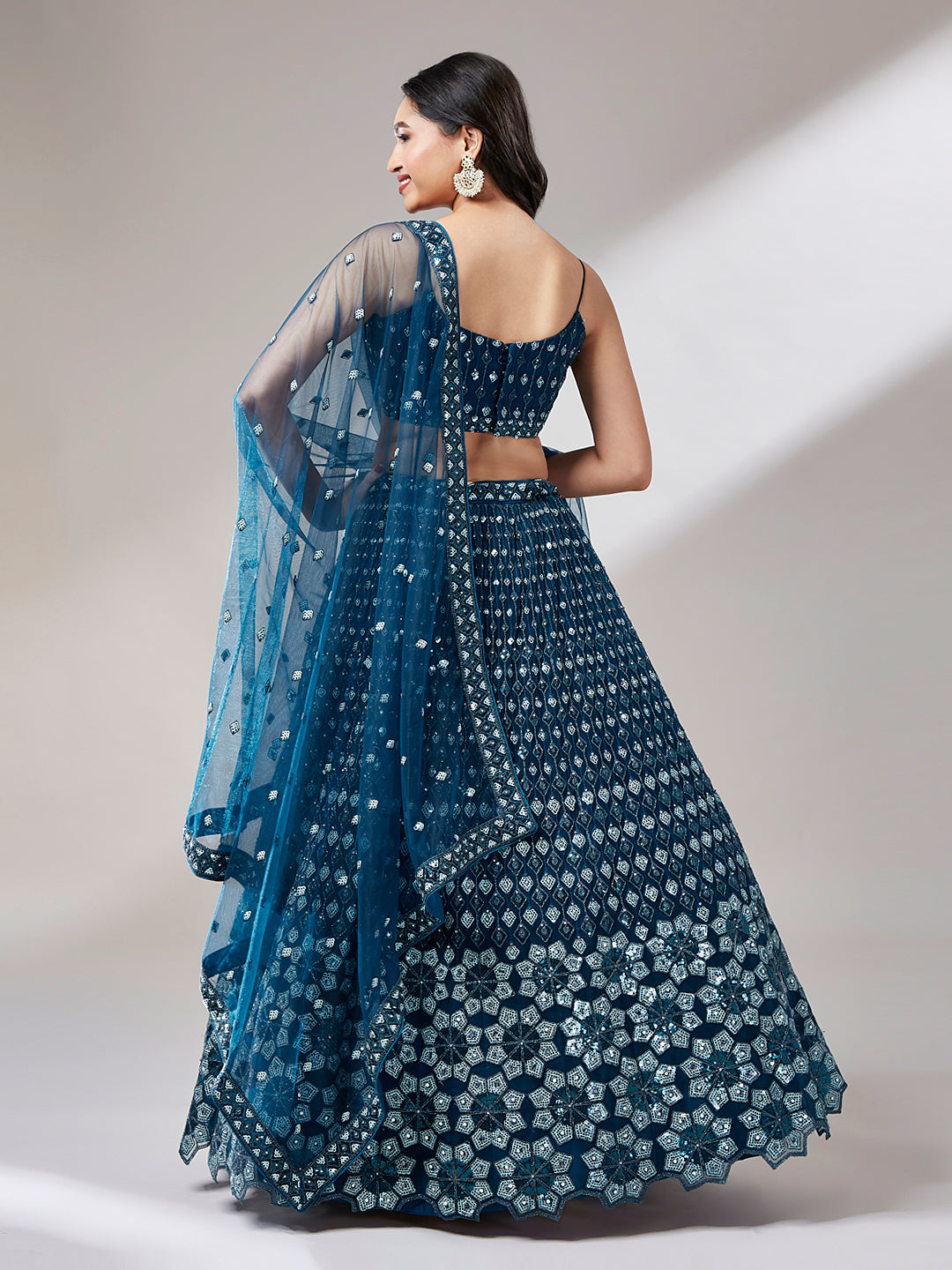 Navy Blue Net heavy Sequinse embroidery Semi-Stitched Lehenga choli & Dupatta