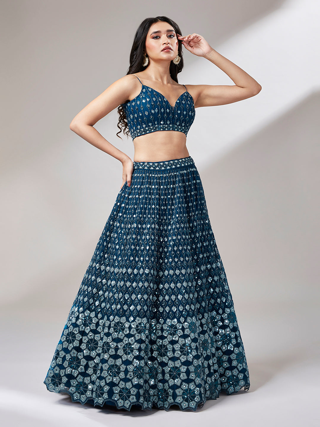 Navy Blue Net heavy Sequinse embroidery Semi-Stitched Lehenga choli & Dupatta