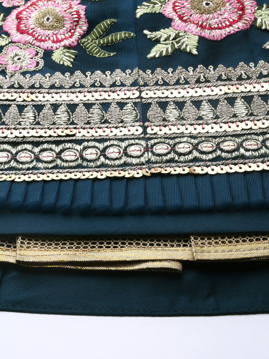 Navy Blue Net Sequinse Work Semi-Stitched Lehenga & Unstitched Blouse, Dupatta