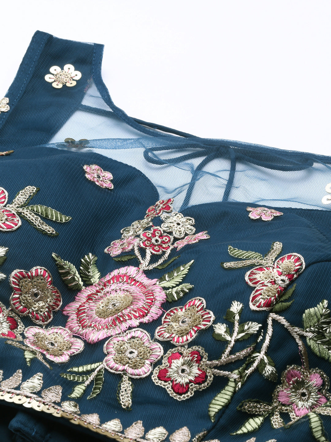 Navy Blue Net Sequinse Work Semi-Stitched Lehenga & Unstitched Blouse, Dupatta