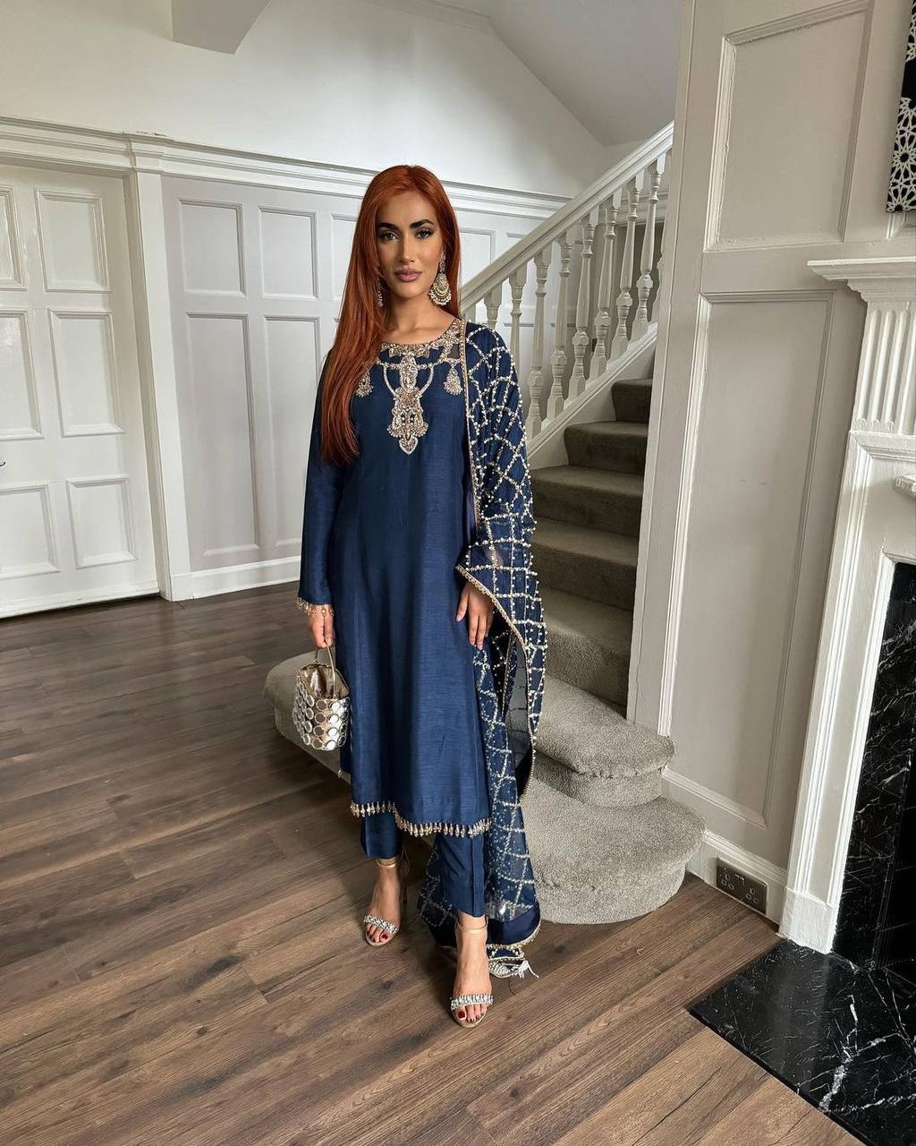 Navy Blue Premium Designer Readymade Top, Bottom & Dupatta Set – Elegant Party Wear Collection
