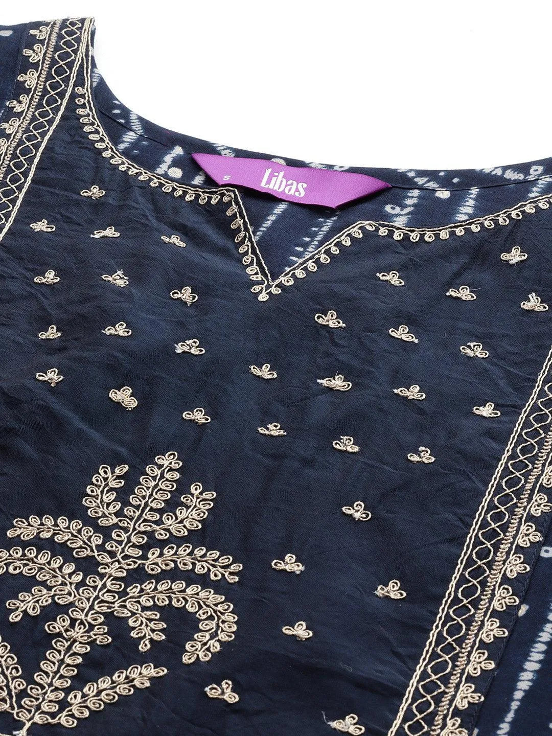 Mameraa Navy Blue Printed Silk Blend Straight Kurta With Trousers & Dupatta