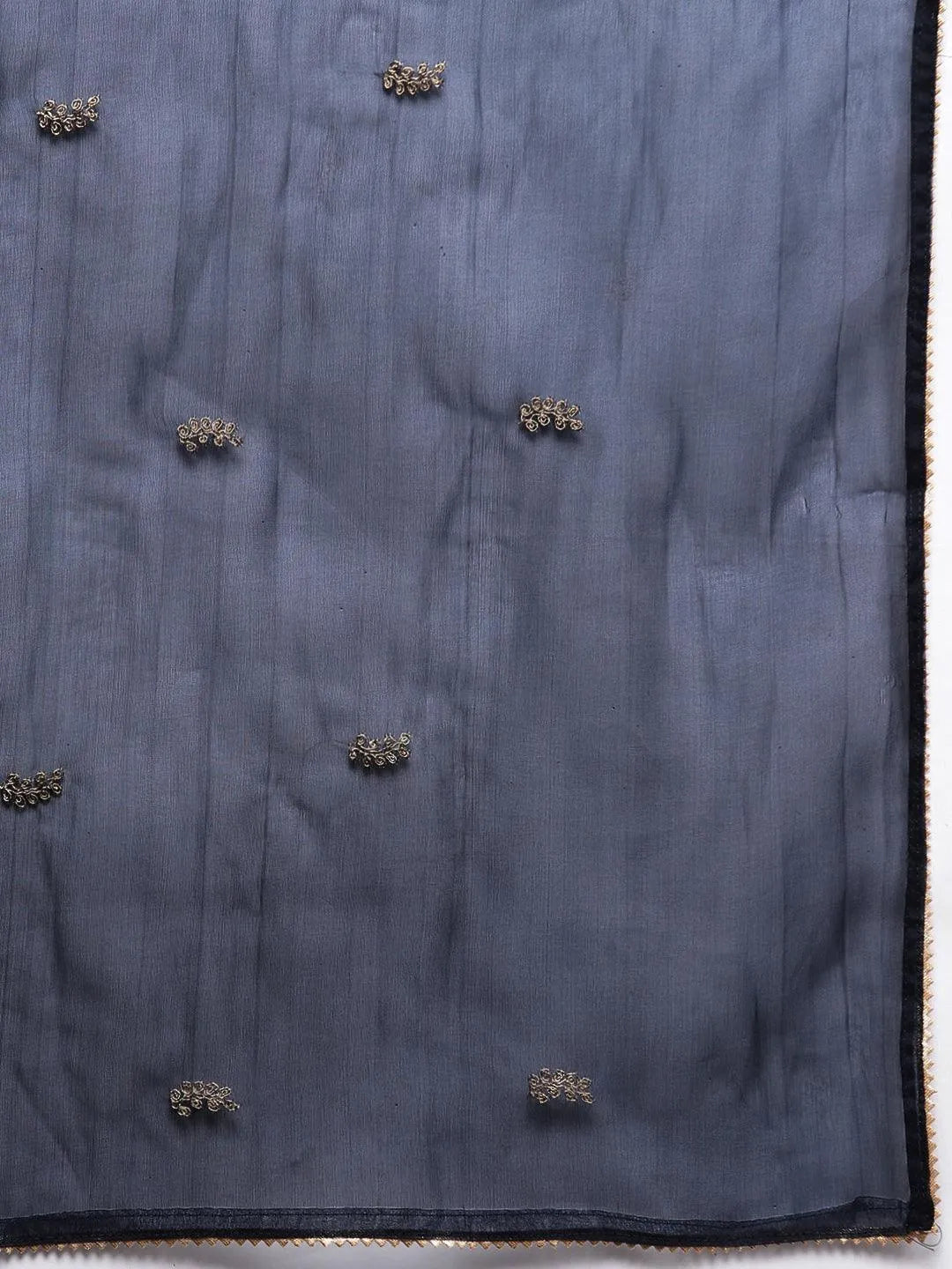 Mameraa Navy Blue Printed Silk Blend Straight Kurta With Trousers & Dupatta