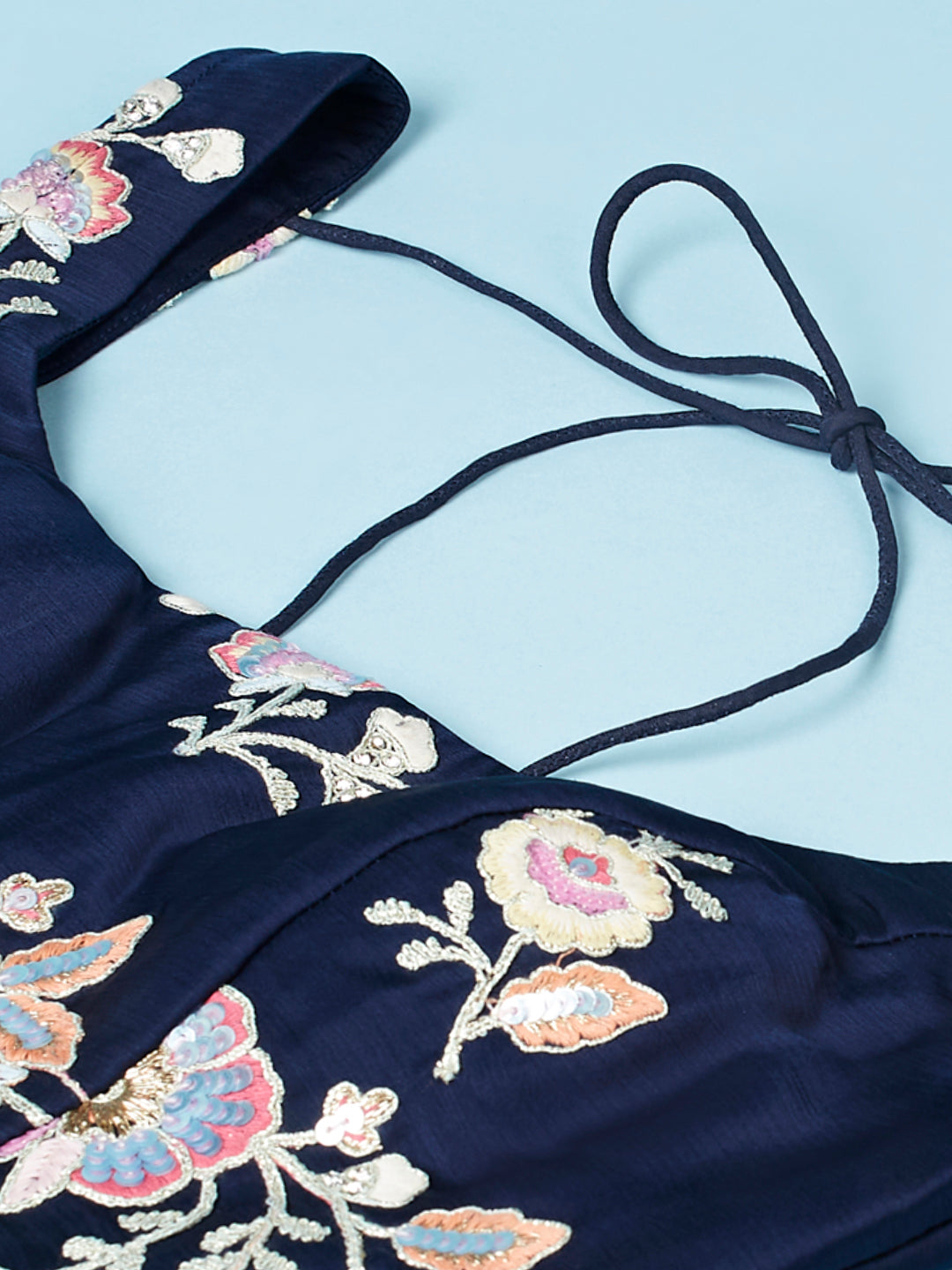 Navy Blue Pure Georgette Thread & Sequinse Work Semi-Stitched Lehenga & Unstitched Blouse, Dupatta