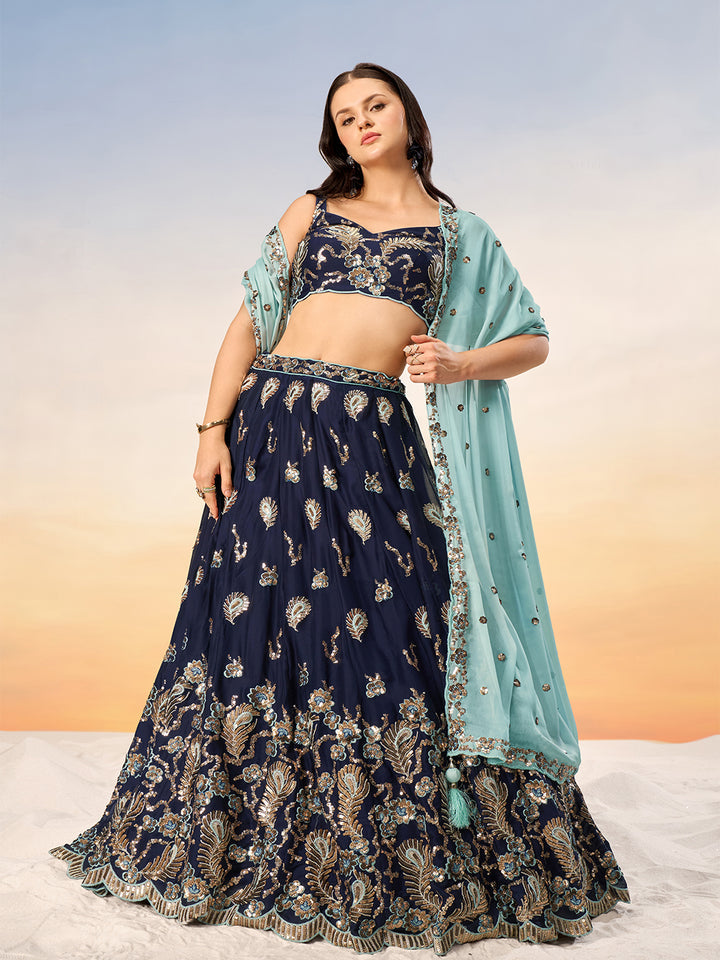 Navy Blue Pure Georgette with heavy Sequins embroidery Semi-Stitched Lehenga choli & Dupatta
