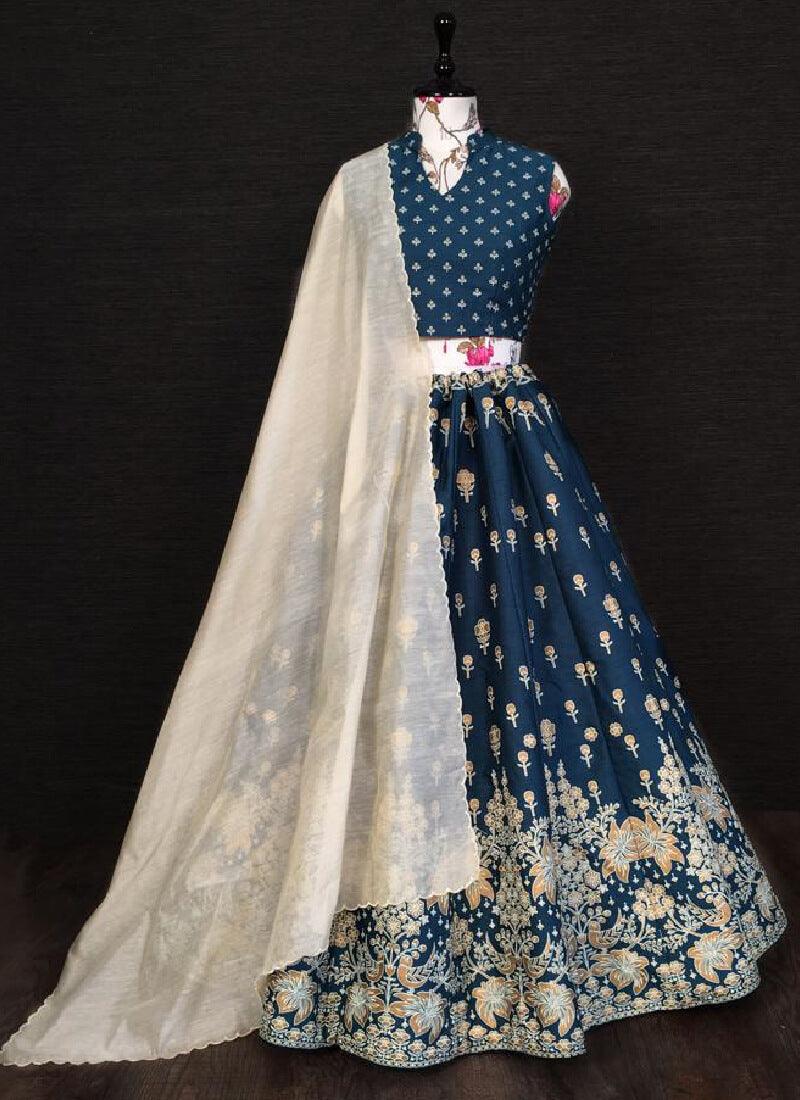 Navy Blue Silk Base Lehenga Choli