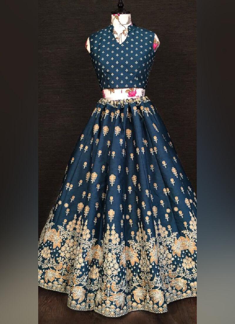 Navy Blue Silk Base Lehenga Choli