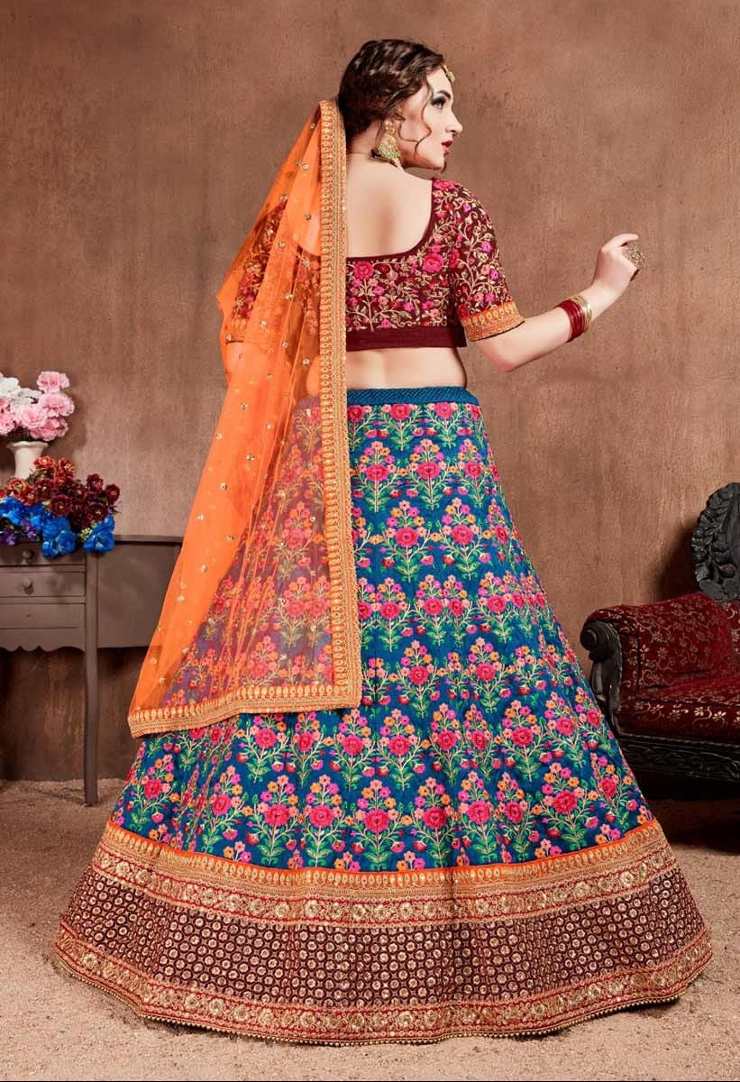 Navy blue silk lehenga for bride