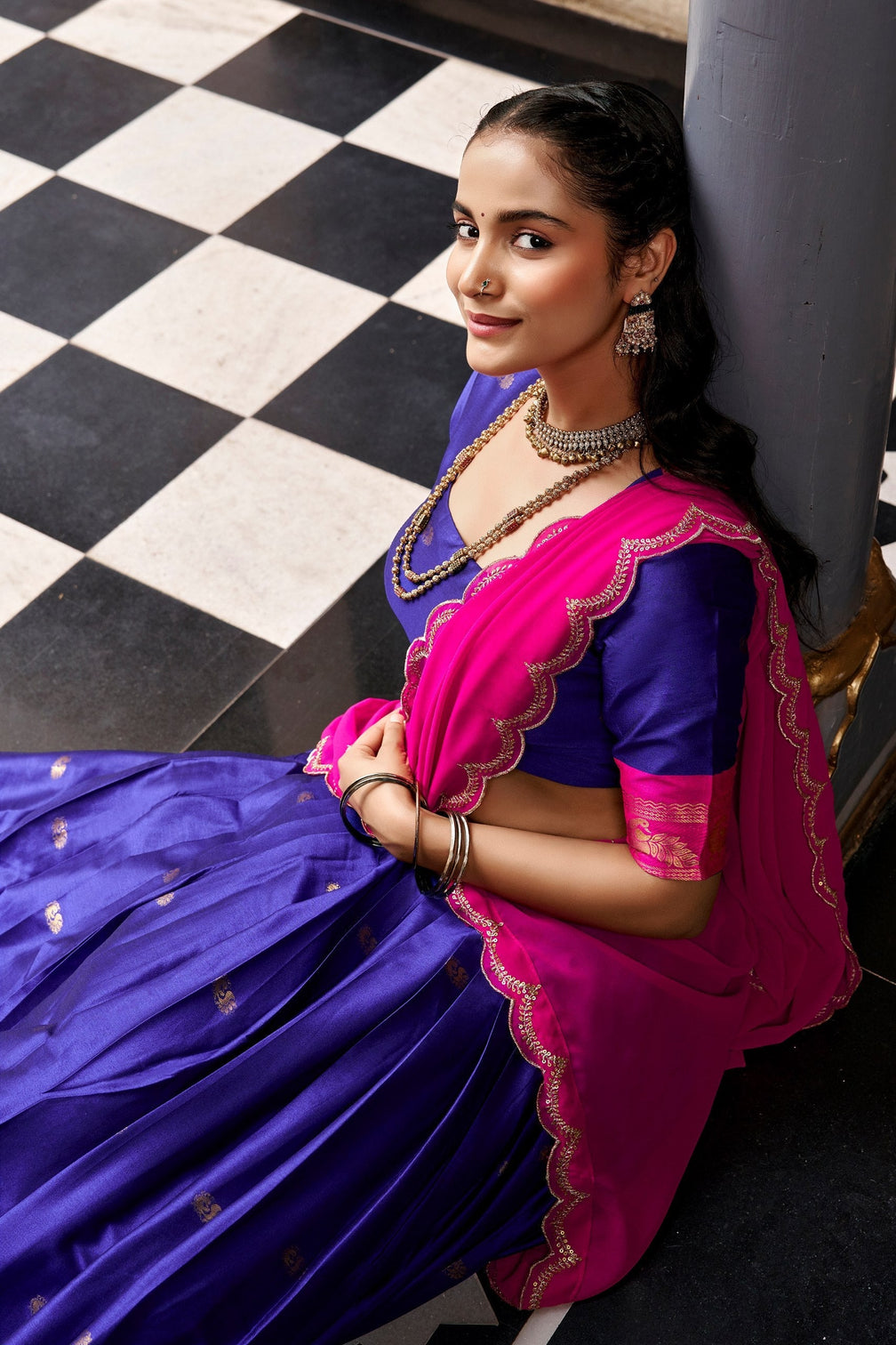 Navy Blue South Style Cotton Lehenga Set