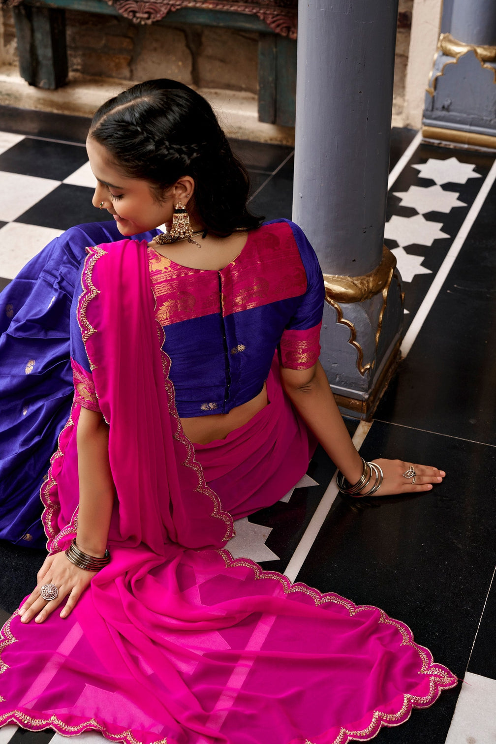 Navy Blue South Style Cotton Lehenga Set