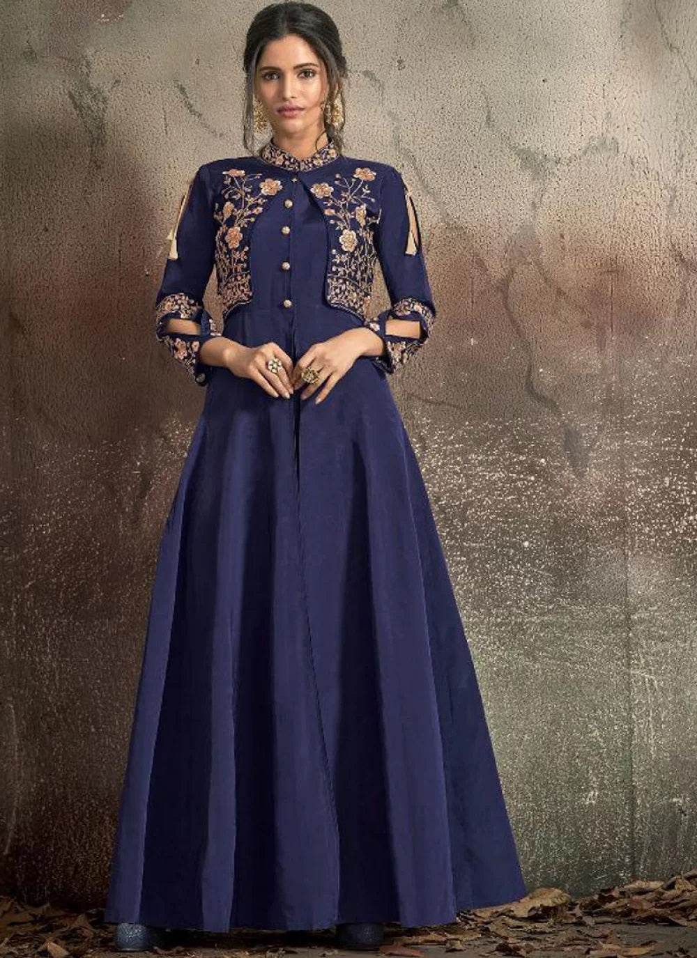 Navy blue taffeta gown readymade
