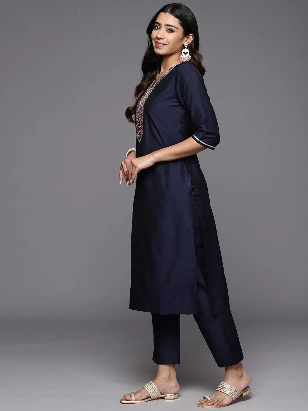 Gerua Blue Yoke Design Silk Blend Straight Suit With Dupatta