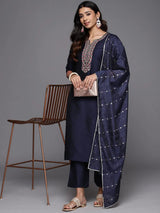 Gerua Blue Yoke Design Silk Blend Straight Suit With Dupatta
