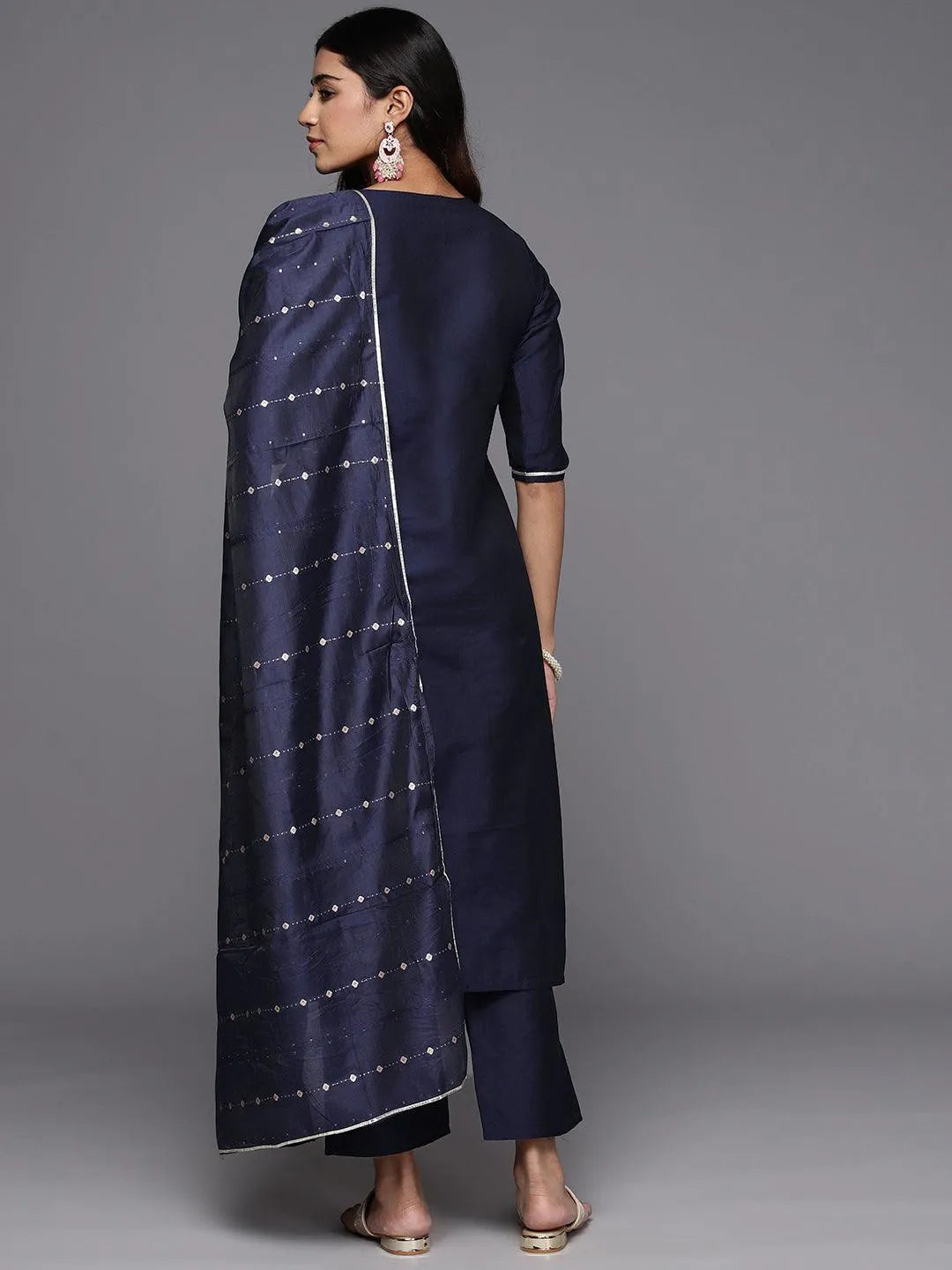 Gerua Blue Yoke Design Silk Blend Straight Suit With Dupatta