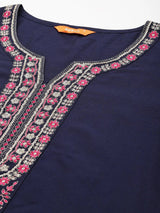Gerua Blue Yoke Design Silk Blend Straight Suit With Dupatta