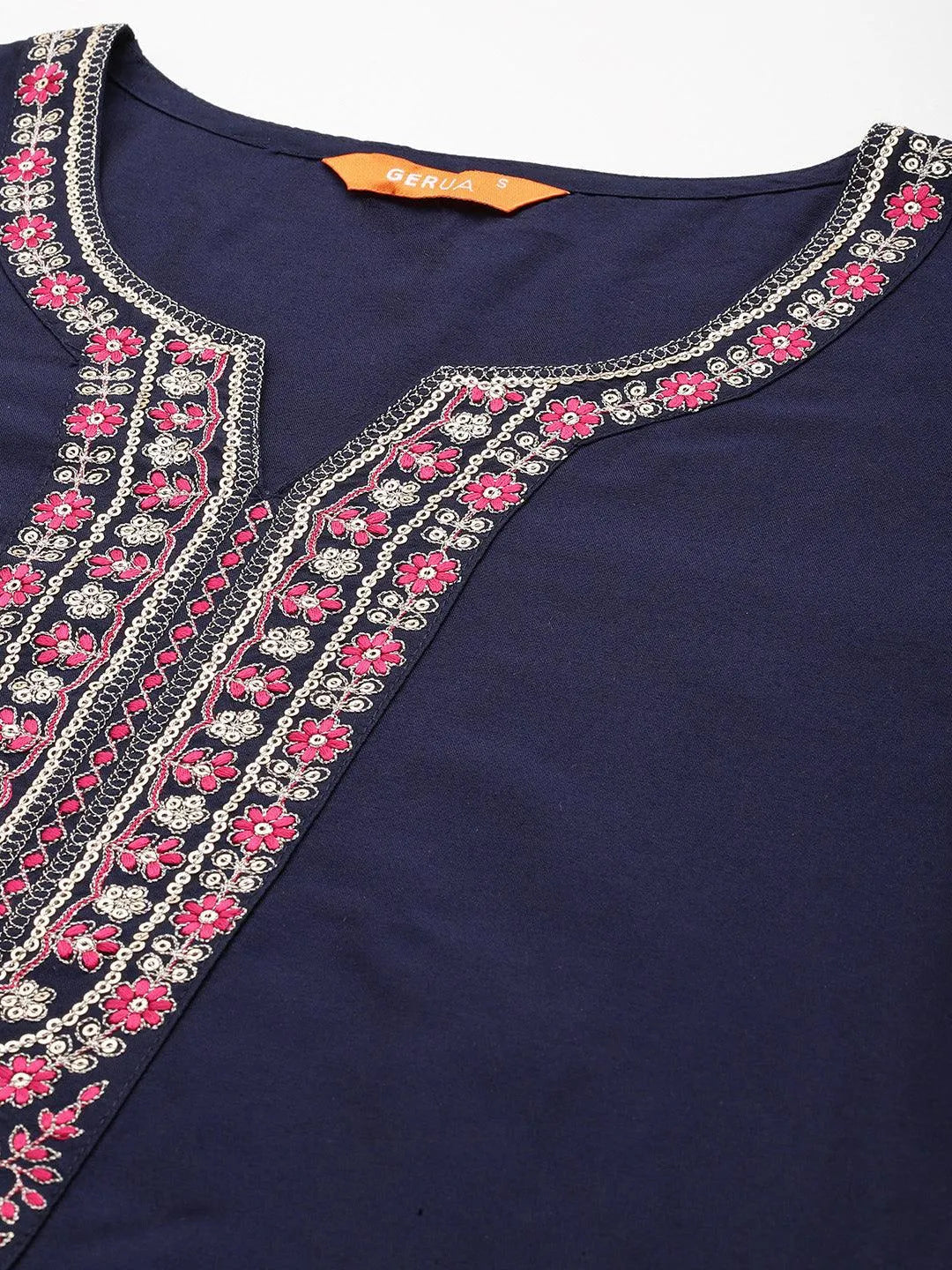 Gerua Blue Yoke Design Silk Blend Straight Suit With Dupatta