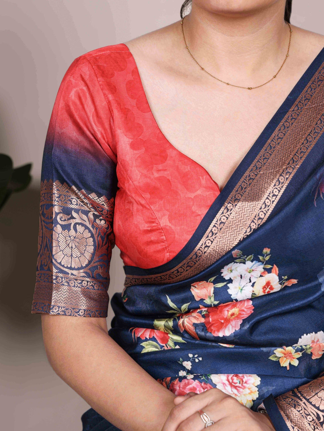 Navy Tasar Silk Printed Saree