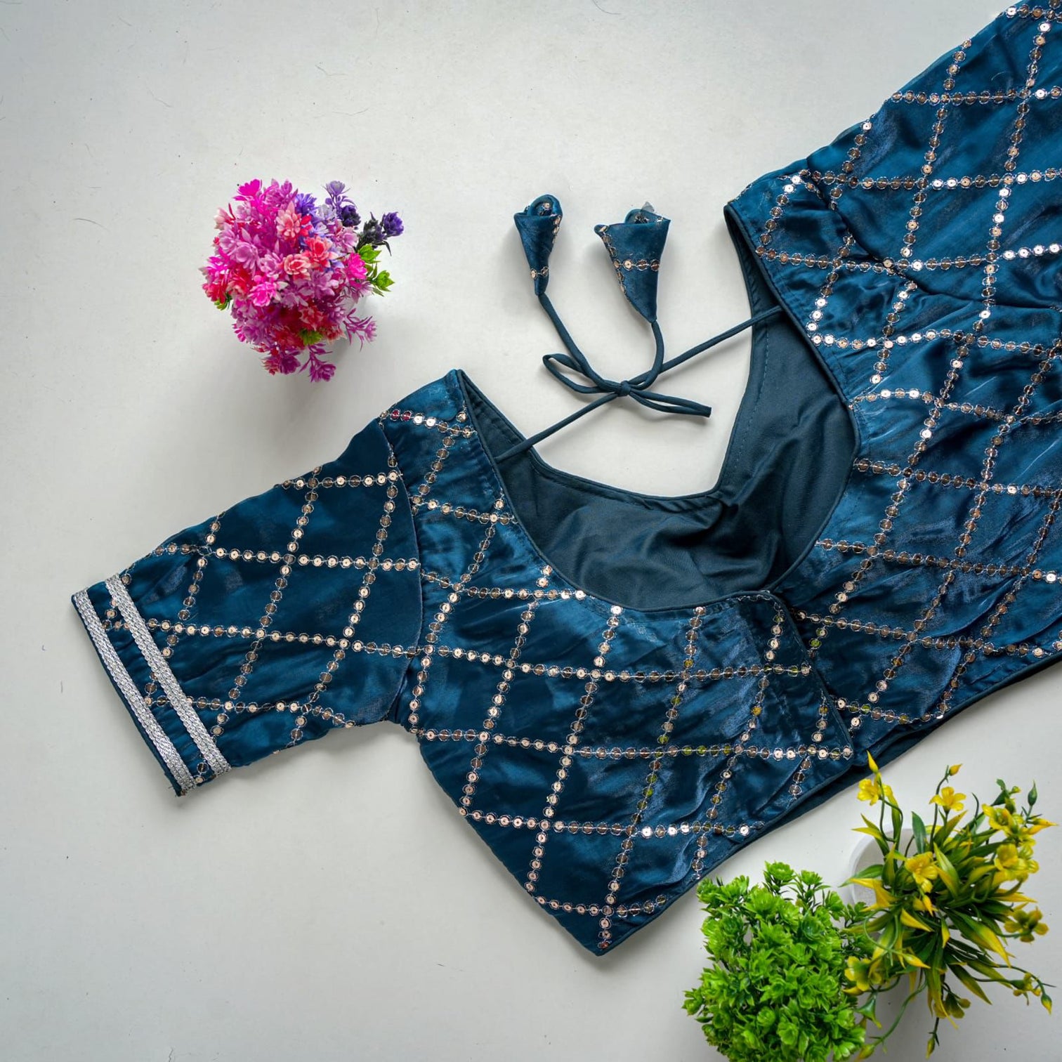 Neavy Blue Metalic Blouse with Exquisite Sequence Embroidery
