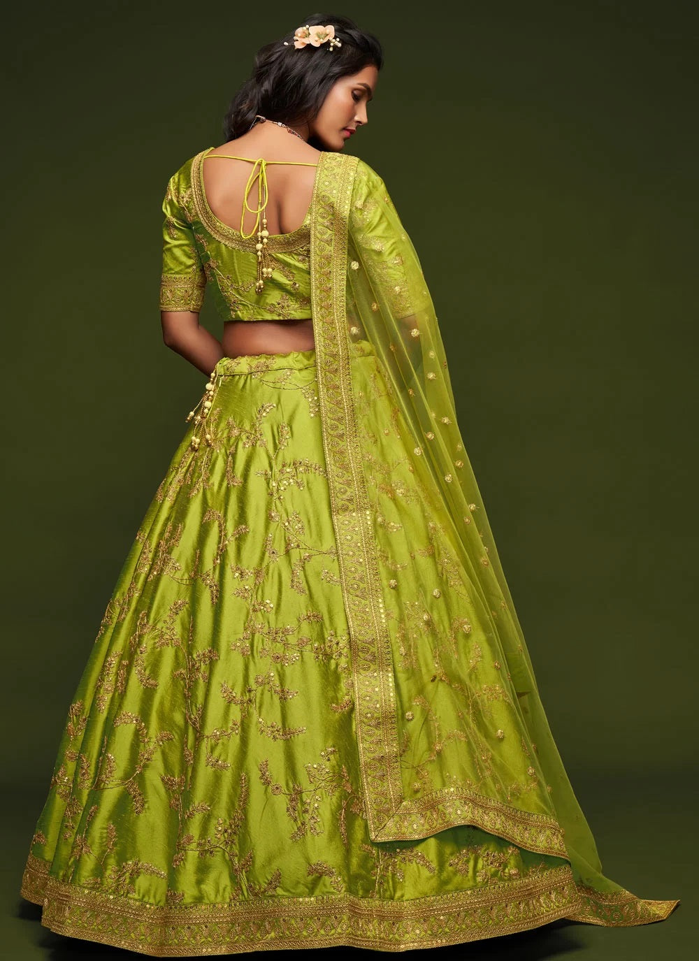 Neon green sequins embroidery work lehenga choli