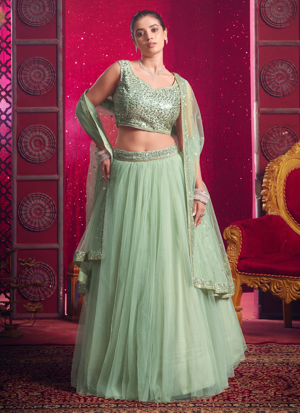 Light Pista Green Designer Classic Lehenga Choli