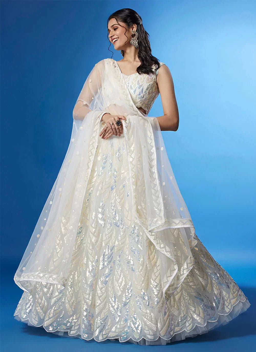 Designer Embroidered Classic White Lehenga Choli