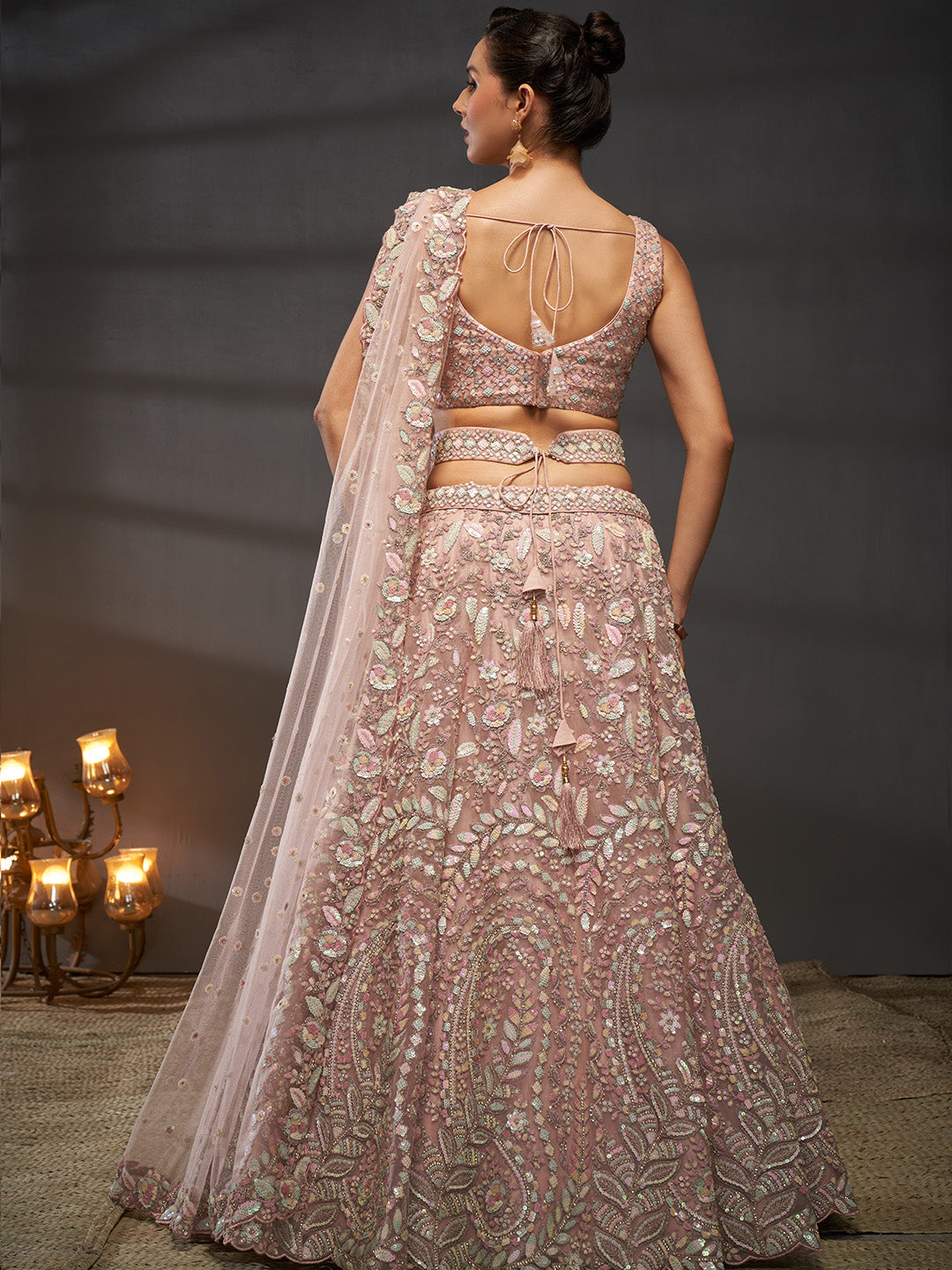 Net Multi Sequins with heavy Zarkan Embroidered Semi-Stitched Lehenga Choli with Dupatta
