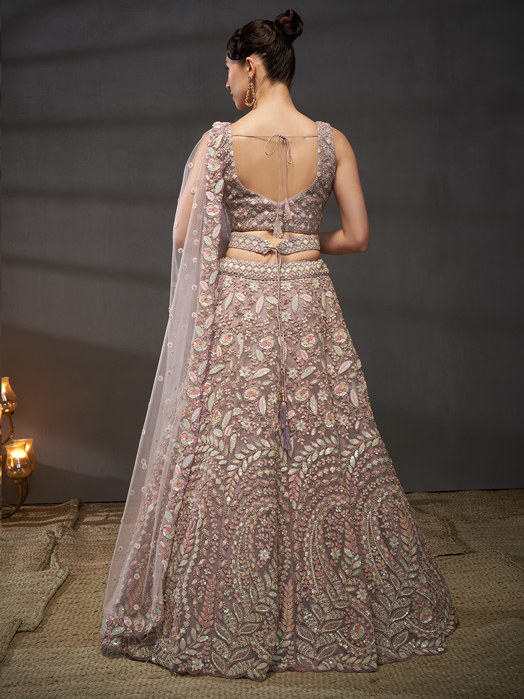 Net Multi Sequins with heavy Zarkan Embroidered Semi-Stitched Lehenga Choli with Dupatta