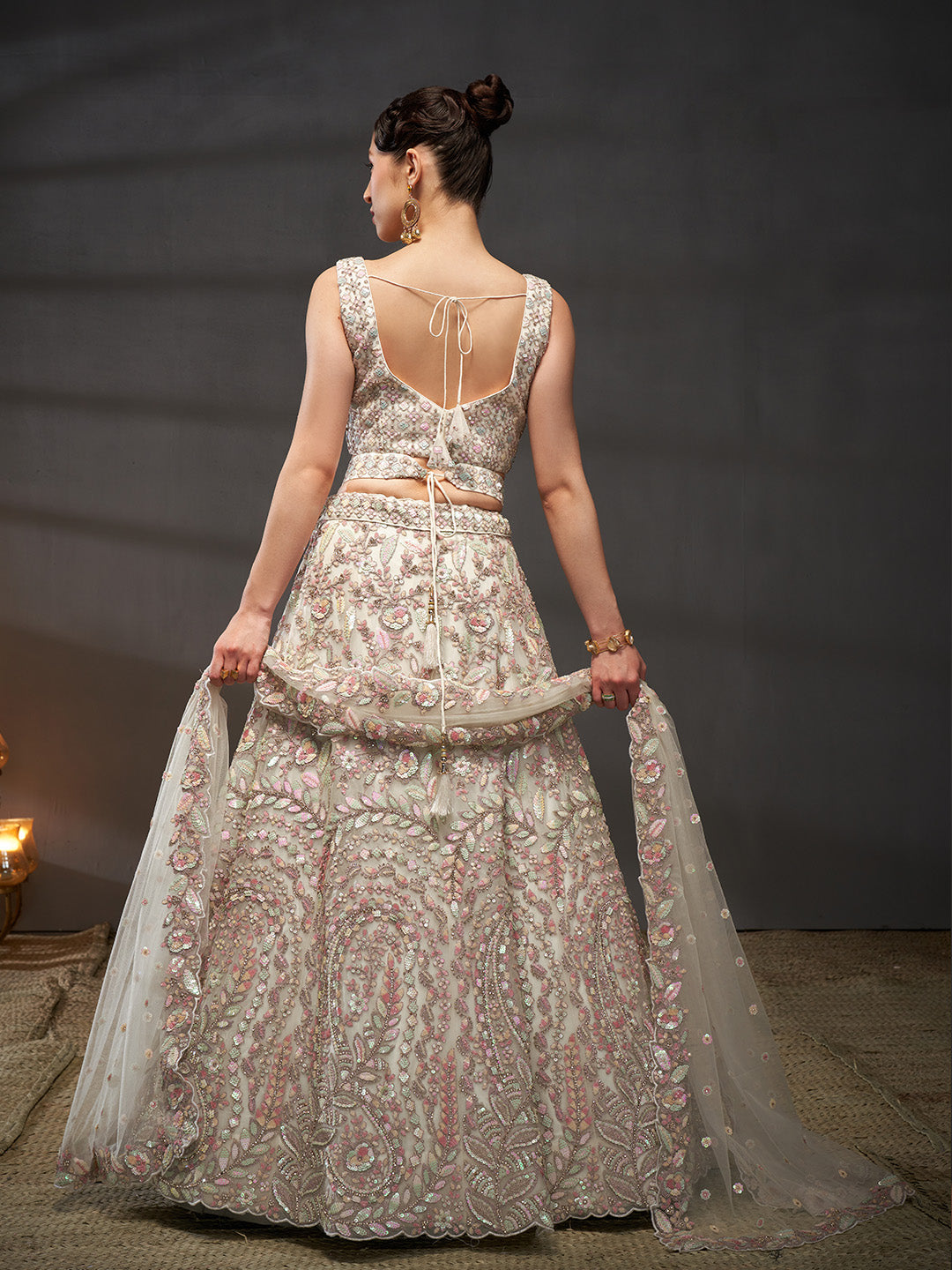 Net Multi Sequins with heavy Zarkan Embroidered Semi-Stitched Lehenga Choli with Dupatta
