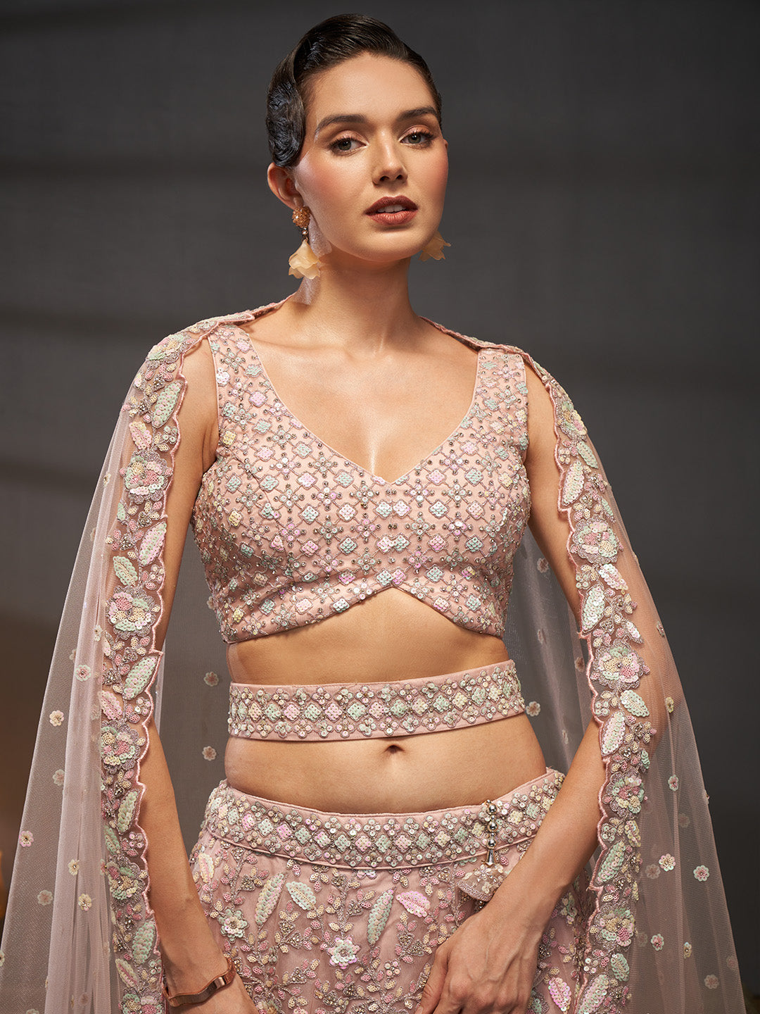 Net Multi Sequins with heavy Zarkan Embroidered Semi-Stitched Lehenga Choli with Dupatta